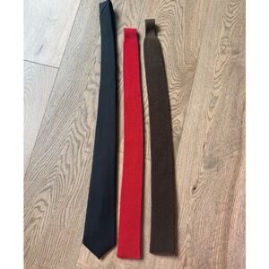 Men's Necktie Bundle 3 Pack Black Red Brown Textured Woven Ties